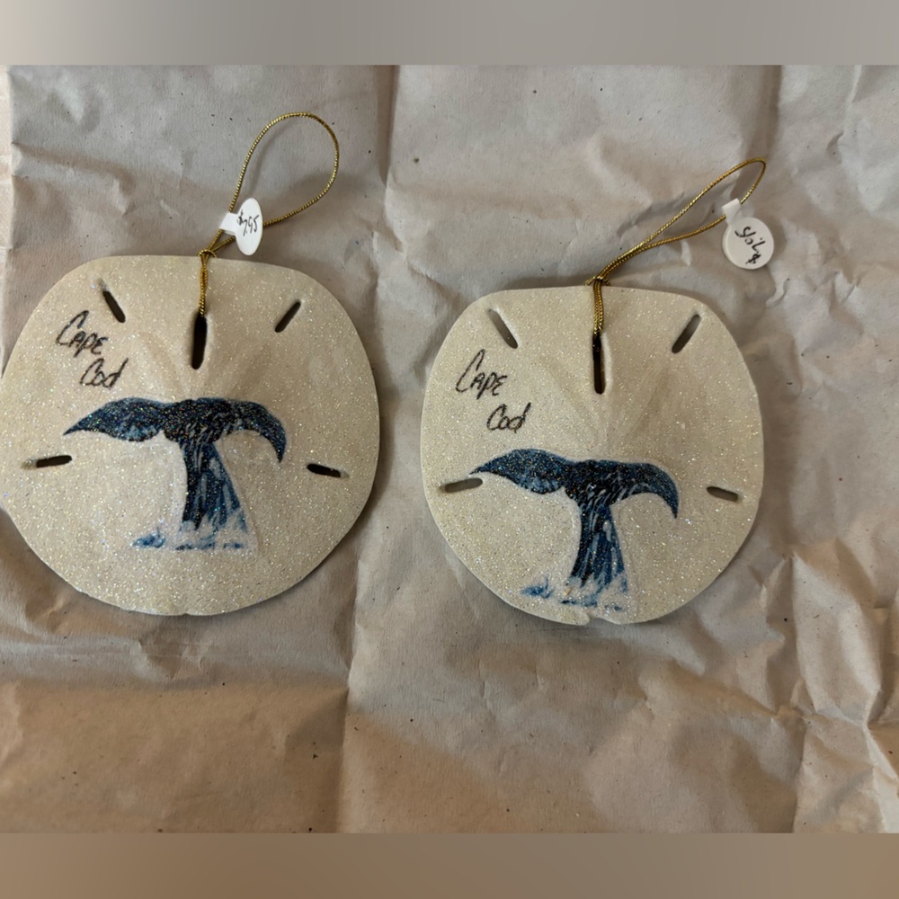 Sand Dollar Ornament from Cape Cod with Whale Tail Design